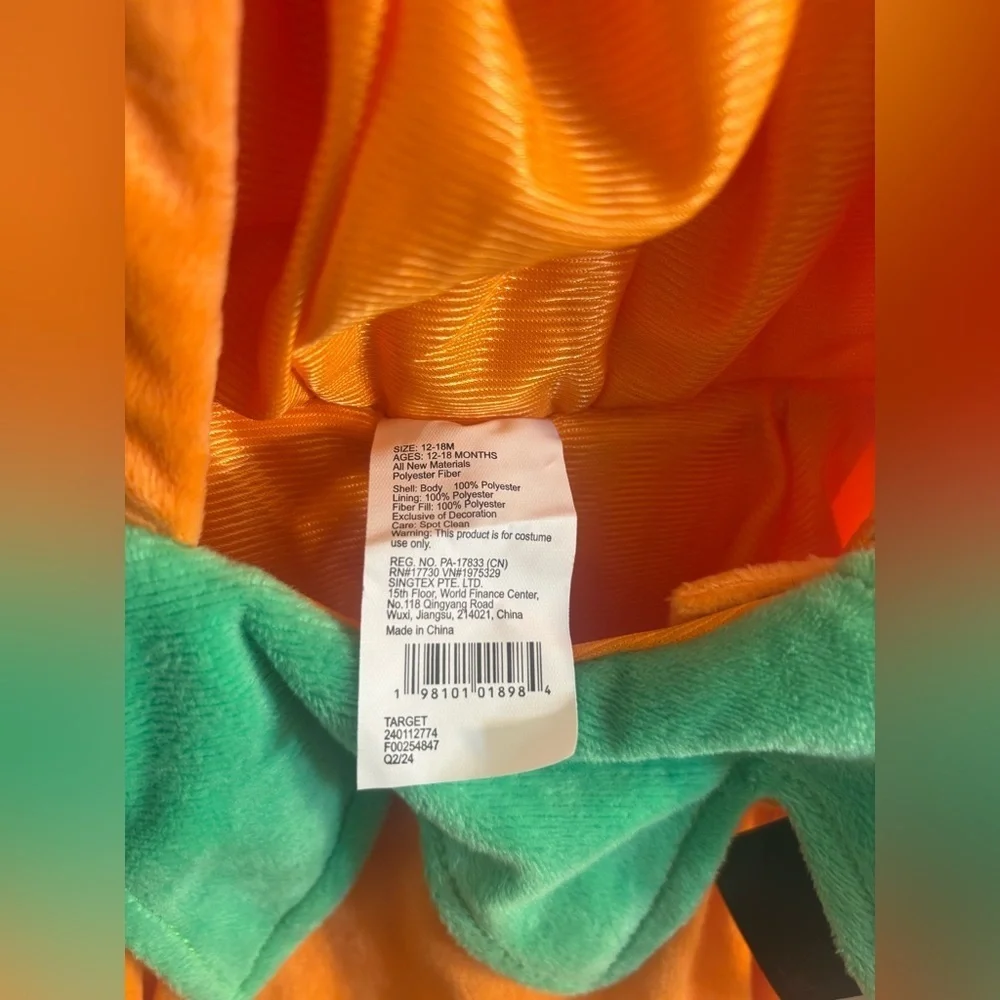 NEW Hyde & EEK! INFANT PUMPKIN  pullover Costume Size 12-18